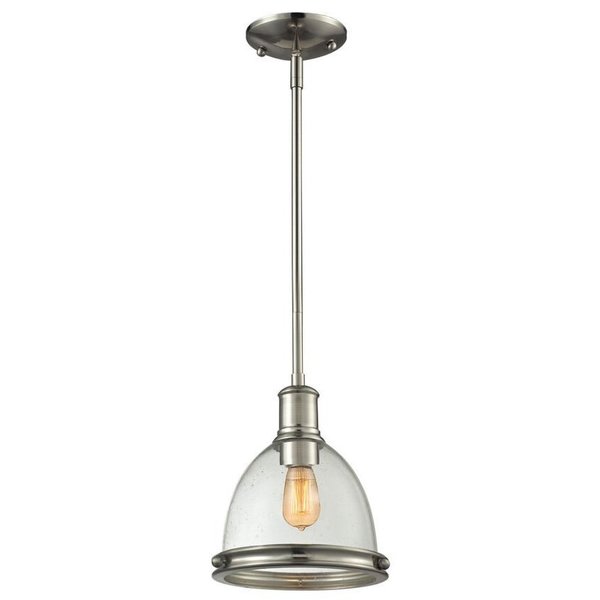 Z-Lite Mason 1 Light Mini Pendant, Brushed Nickel And Clear Seedy 718MP-BN